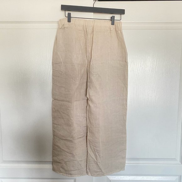 100% Linen, Cream/Tan/Beige, Beachy Wide Leg, Flowy Mom Pants - Size Medium - Picture 5 of 8